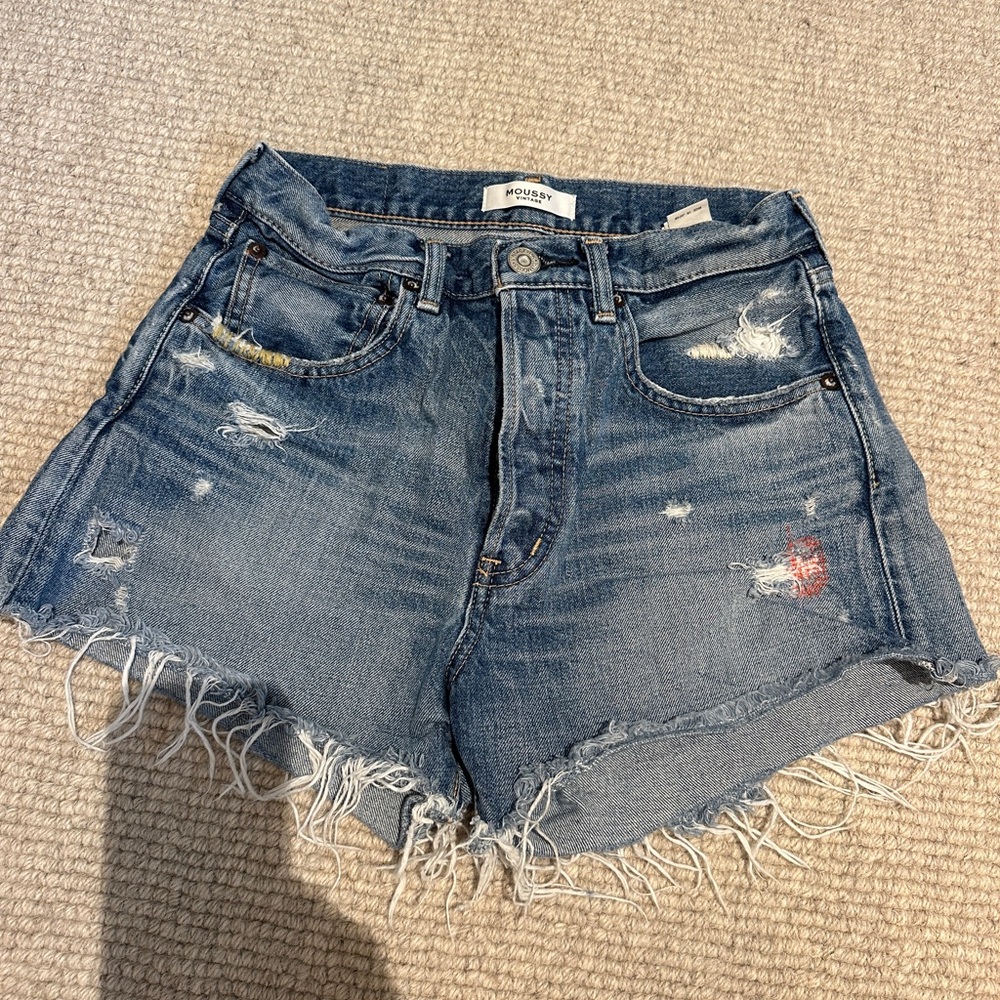Moussy Blue Distressed Jean Shorts